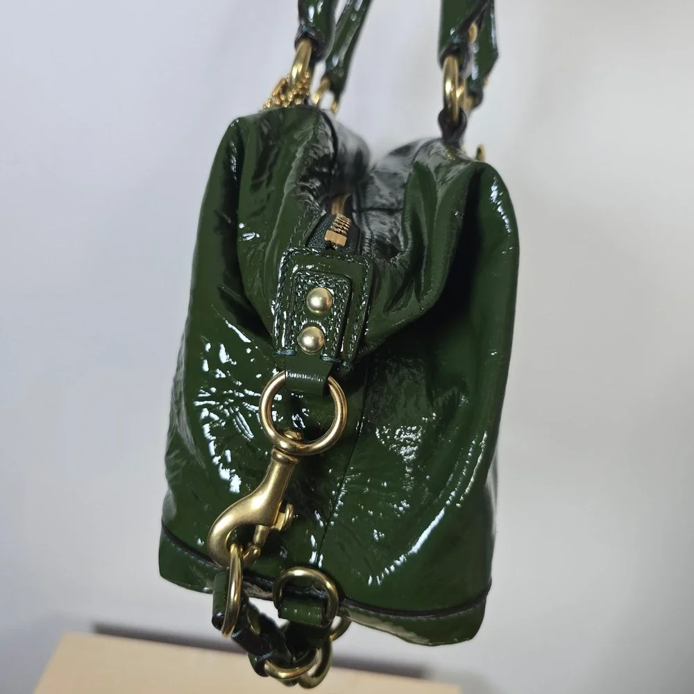 Coach Madison Sabrina Green Patent Leather Satchel Bag 12957 Gold Hardware